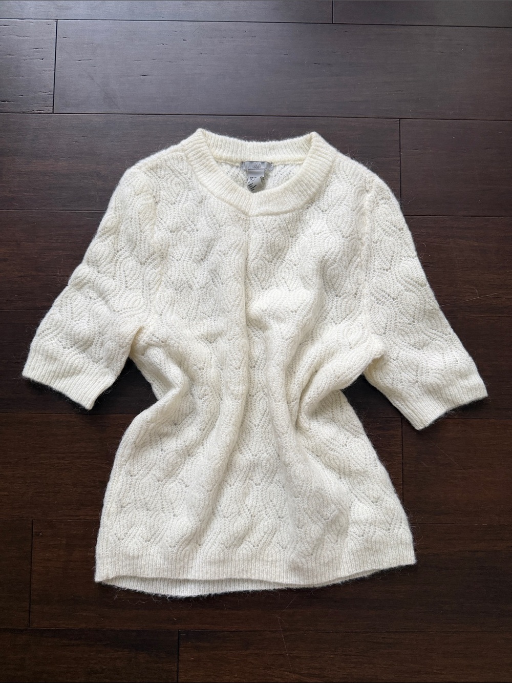 H&M Cream Cable Knit Short-Sleeve Sweater